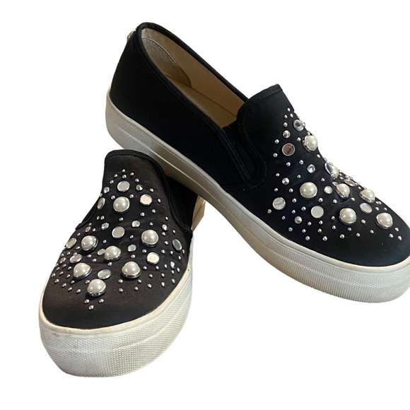 Steve Madden Black 9 Glade Black Satin Slip-On Sneakers - Picture 12 of 14